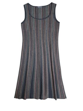 Peruvian Connection A Line Midi Tank Dress Pima Cotton Orange Green Striped XS